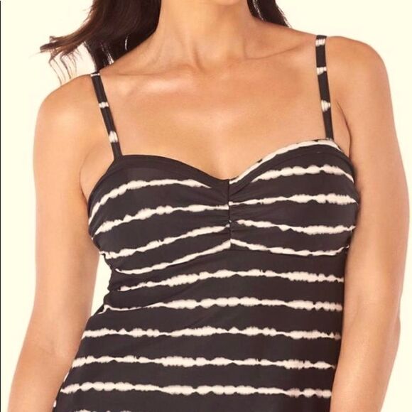 Swim solutions striped sweetheart neck tankini top - Picture 1 of 8